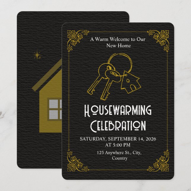 Black Gold Housewarming Invitation Editable (Front/Back)