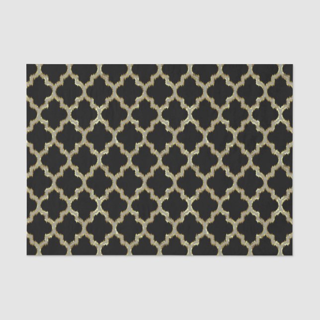 Black & Gold Ikat Quatrefoil Geometric Pattern Tissue Paper (Front)