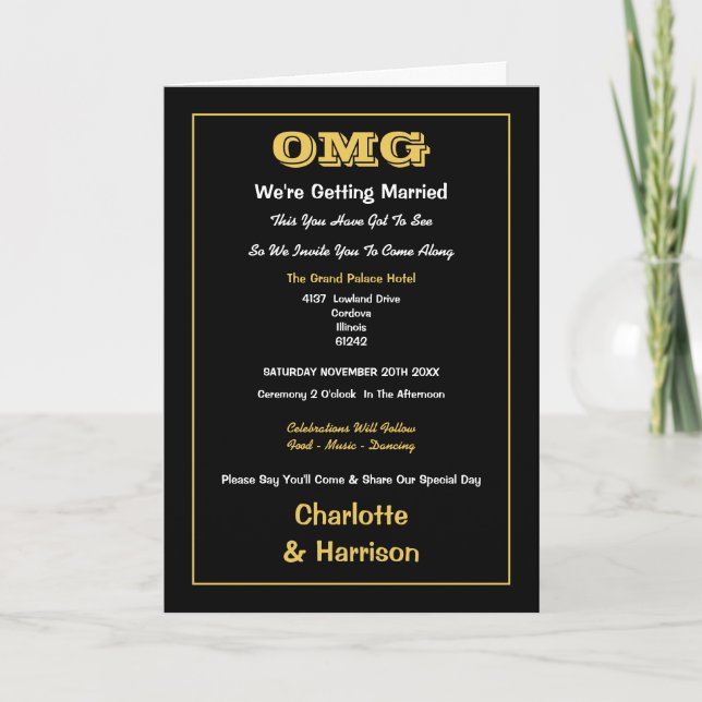 Black Gold Informal Wedding Invitation (Front)