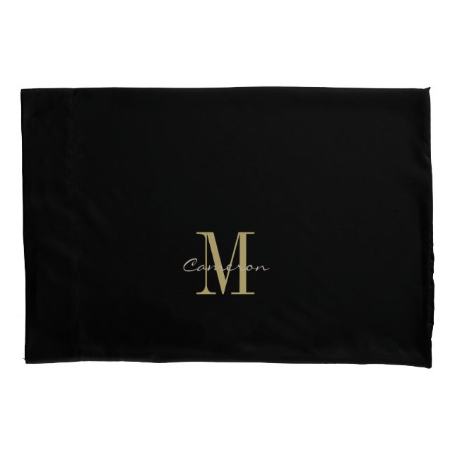  Black Gold Initial and Name Personalized Pillowcase (Front)