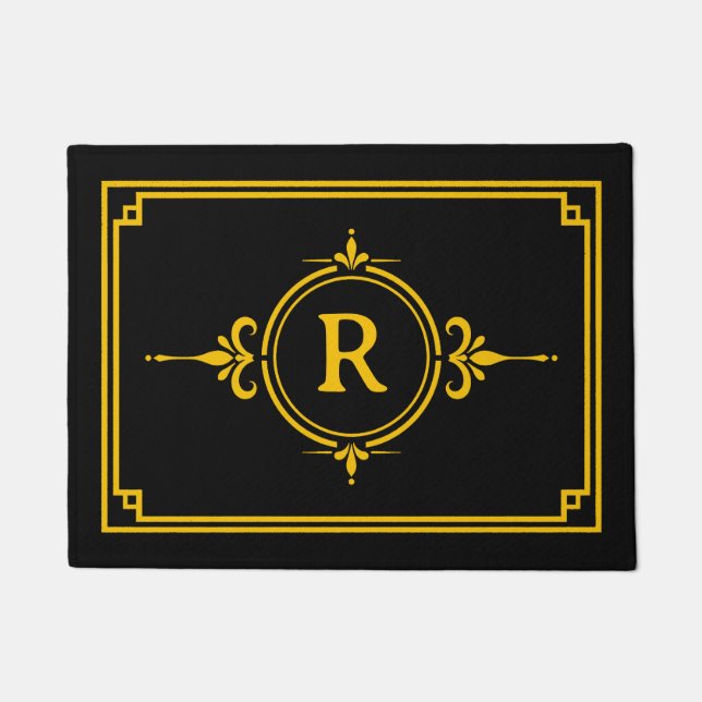 Black Gold Initial Monogram Doormat (Front)