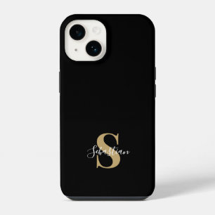 Black & Gold   Initial Monogram Personalized Name iPhone 14 Case