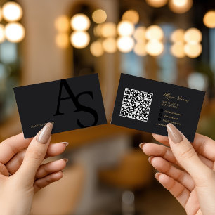 Black Gold Initials Logo Makeup Artist QR Code Business Card