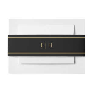Black Gold Initials Wedding Invitation Belly Band