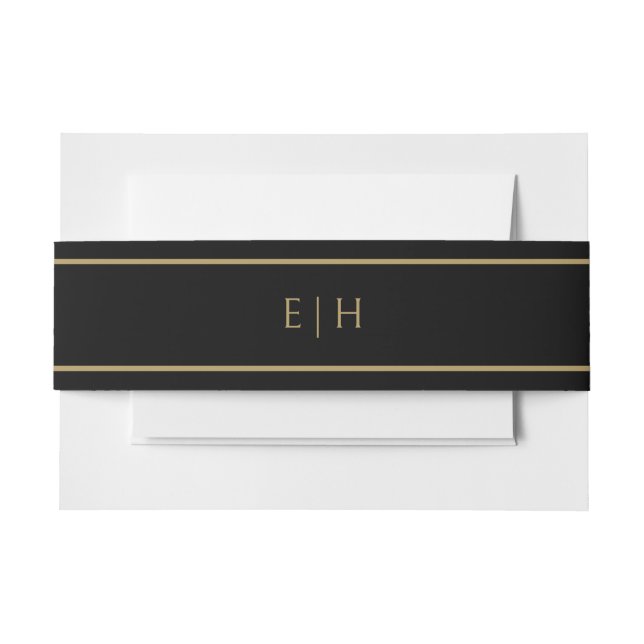 Black Gold Initials Wedding Invitation Belly Band (Front Example)