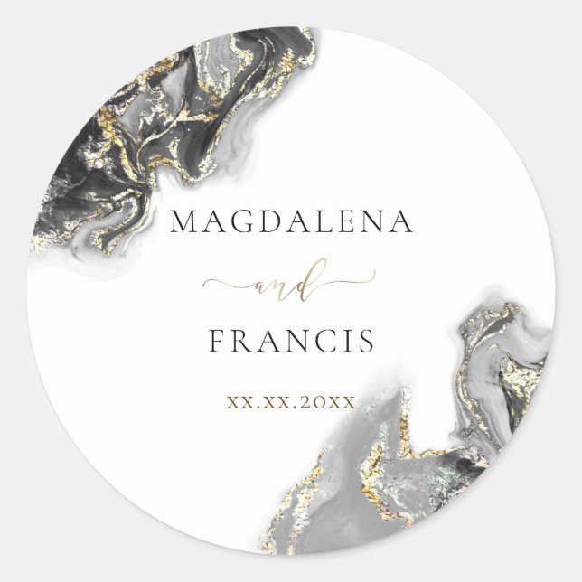 black gold ink wedding square sticker (Front)