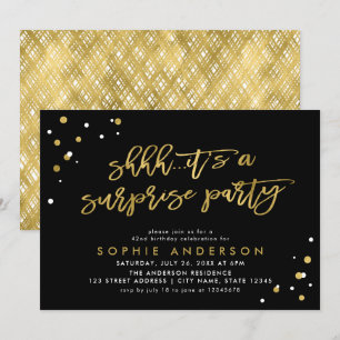 Black Gold It's a Surprise Party Birthday Invitation