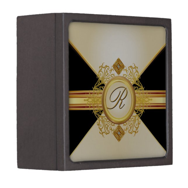 Black Gold Ivory Monogram Keepsake Gift Box (Front Right)