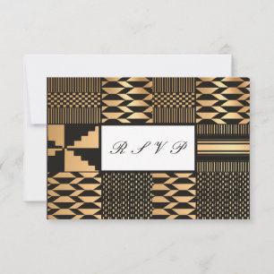 Black - Gold Kente (White) RSVP Card