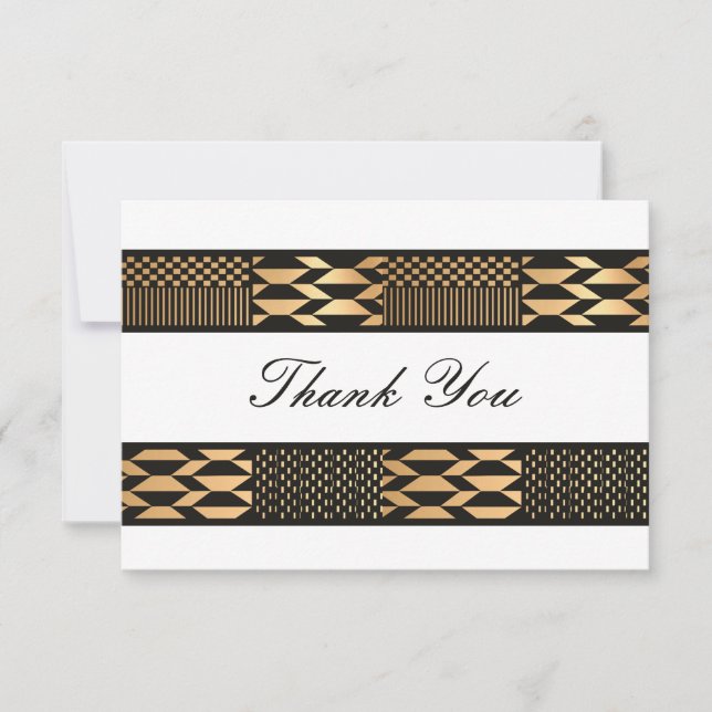 Black - Gold Kente (White) Thank You Card (Front)
