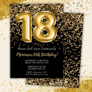 Black Gold Kids Girl 18th Birthday Party Invitatio Invitation