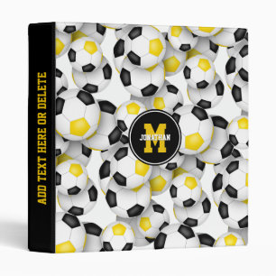Black gold kids team colours soccer balls pattern binder