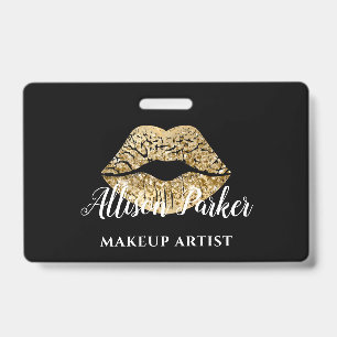 Black Gold Kiss Lips Makeup Artist Badge