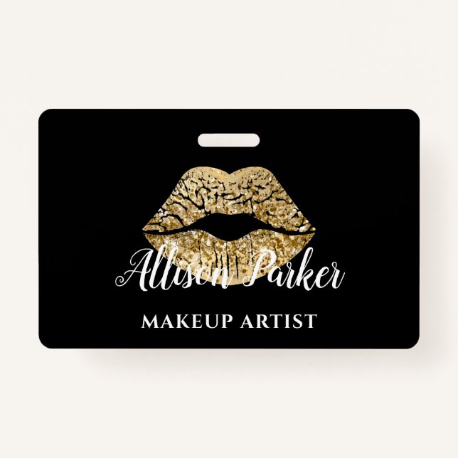 Black Gold Kiss Lips Makeup Artist  Badge (Front)