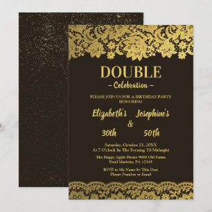 Black Gold Lace Adult double Joint Birthday Party Invitation