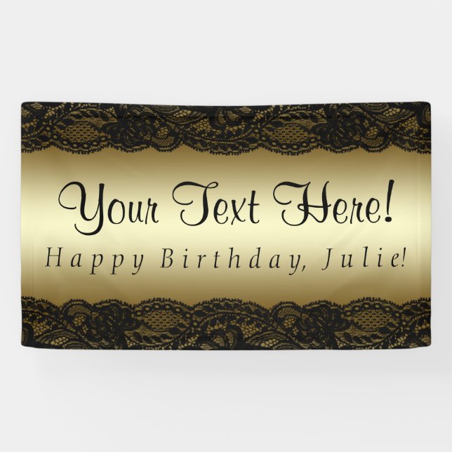 Black Gold Lace Birthday Party Banner (Horizontal)