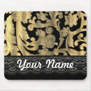 Black & gold lace damask mouse pad