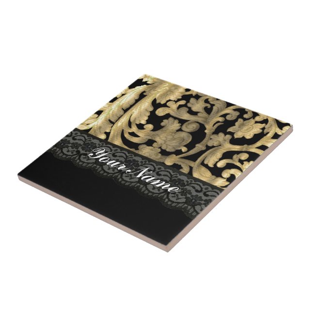 Black & gold lace damask tile (Side)
