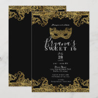 Black & Gold Lace Masquerade Sweet 16 Party