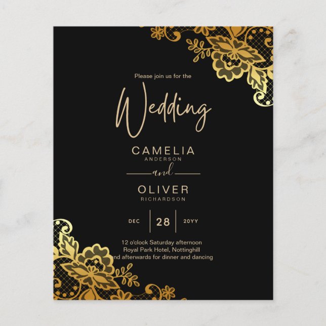 Black Gold Lace Wedding Invitations (Front)