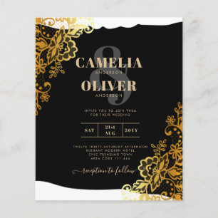 Black Gold Lace Wedding Invitations Flyer