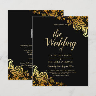 Black Gold Lace Wedding Invtiations