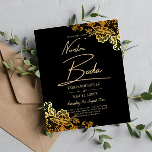 Black Gold Lace Wedding Invtiations Flyer