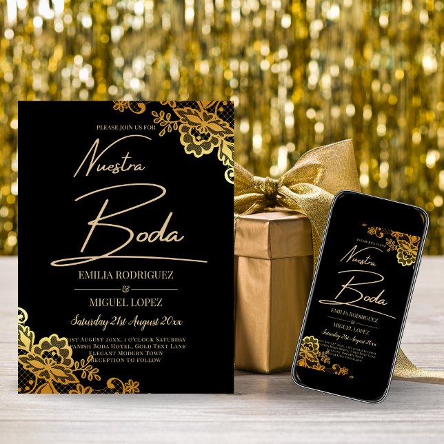 Black Gold Lace Wedding Invtiations Invitation (Creator Uploaded)