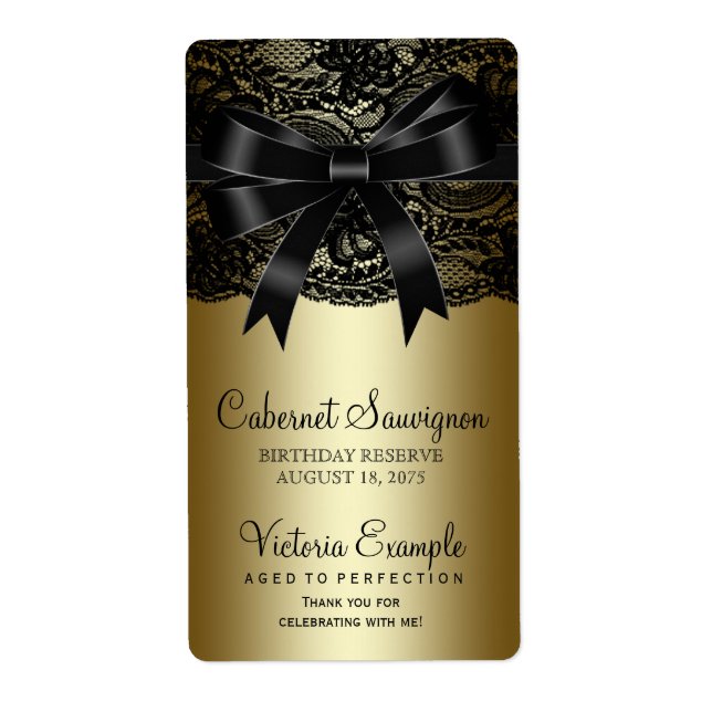 Black Gold Lace Wine Bottle Labels (Front)