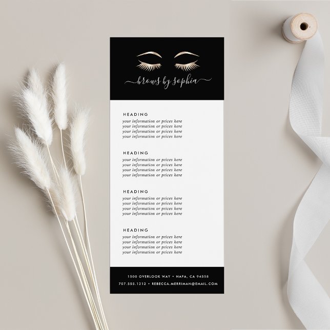 Black & Gold Lashes & Brows | Pricing or Services Rack Card (Creator Uploaded)