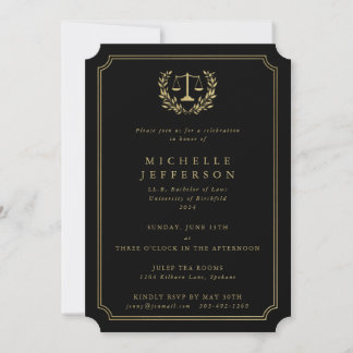 Black/Gold Law School Graduation Invitation