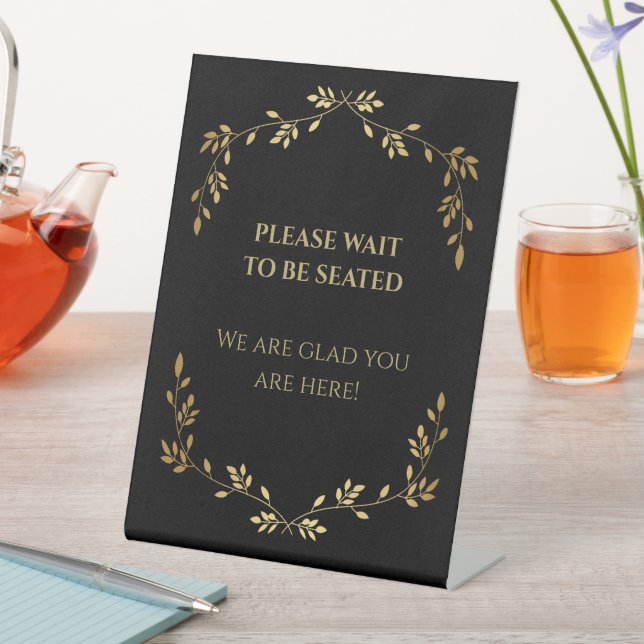 Black Gold Leaf Wreath Generic Business Info Pedestal Sign (In SItu)