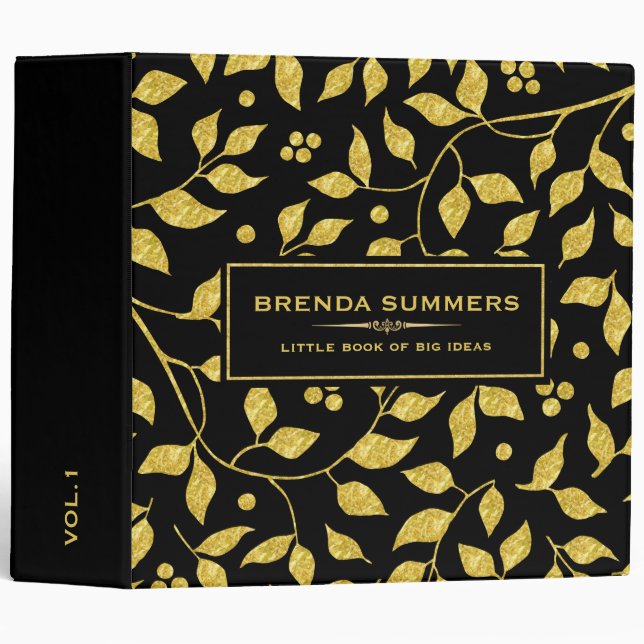 Black & Gold Leafs Pattern Binder (Front/Spine)