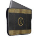 Black & Gold Leather Print Monogram Laptop Sleeve (Front Right)