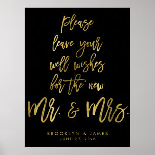 Black Gold Leave Your Well Wishes Wedding Sign