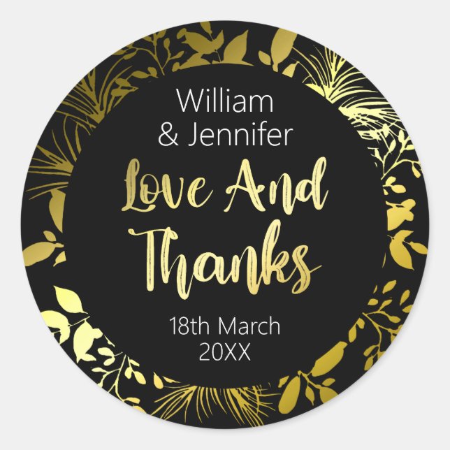 Black Gold Leaves Candle Lip Balm Wedding Favour Classic Round Sticker (Front)