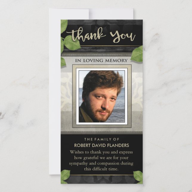 Black Gold Leaves Photo Custom Thank You Card (Front)