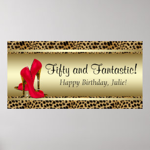 Black Gold Leopard Birthday Party Banner Poster