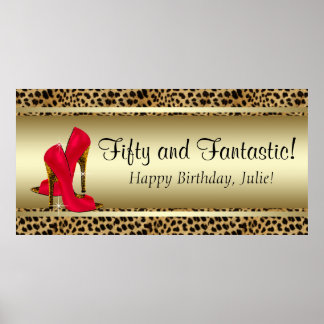 Black Gold Leopard Birthday Party Banner Poster
