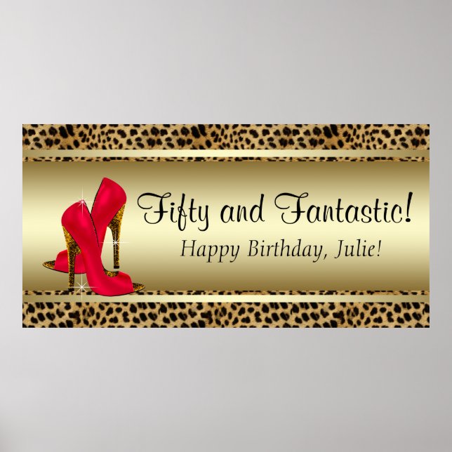 Black Gold Leopard Birthday Party Banner Poster (Front)