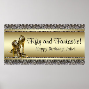 Black Gold Leopard Birthday Party Banner Poster