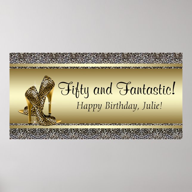 Black Gold Leopard Birthday Party Banner Poster (Front)
