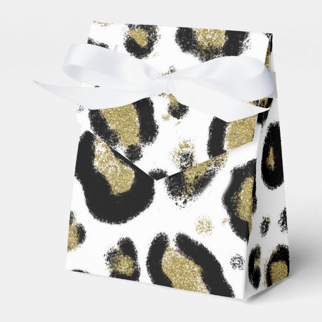Black & Gold Leopard Cheetah Print Birthday Party Favor Box (Front Side)
