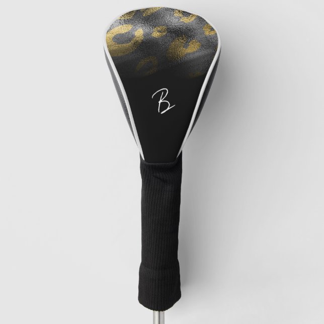 Black & Gold Leopard Cheetah Shadowy Glamour Golf Head Cover (Front)