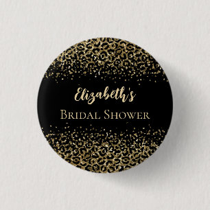 Black Gold Leopard Print Glitter Bridal Shower 1 Inch Round Button