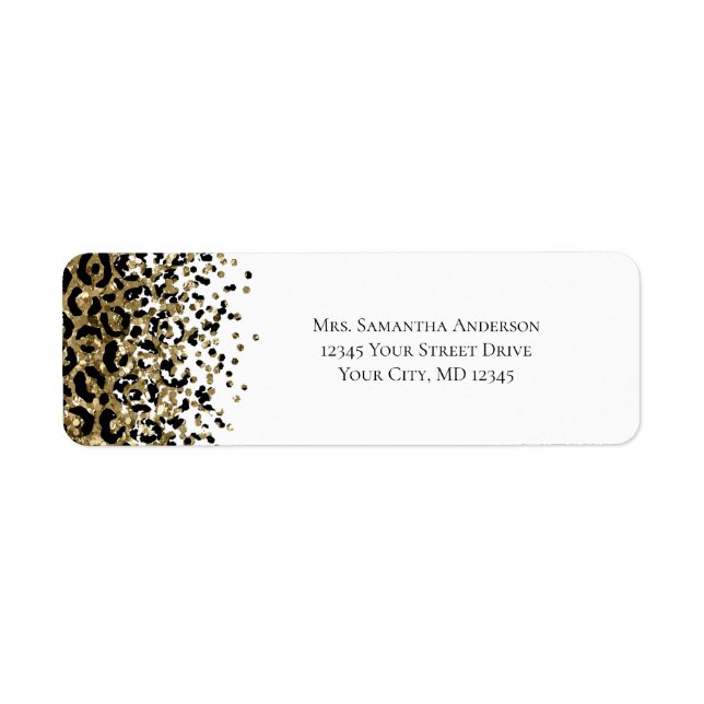 Black Gold Leopard Print Glitter Return address (Front)