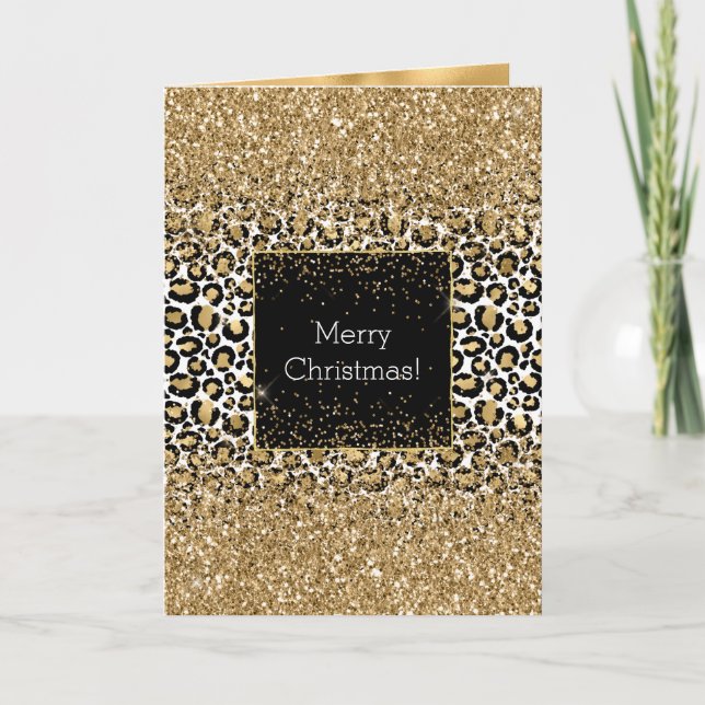 Black Gold Leopard Print Glitzy Card (Front)