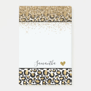Black Gold Leopard Print Sparkle Post-it Notes