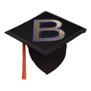 Black & Gold Letter B Monogram Initial Graduation Graduation Cap Topper