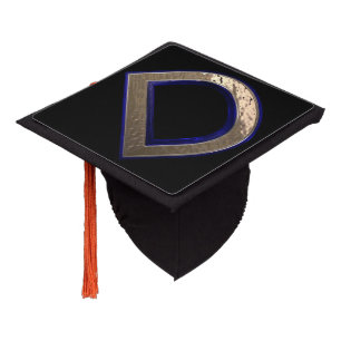Black & Gold Letter D Monogram Initial Graduation Cap Topper